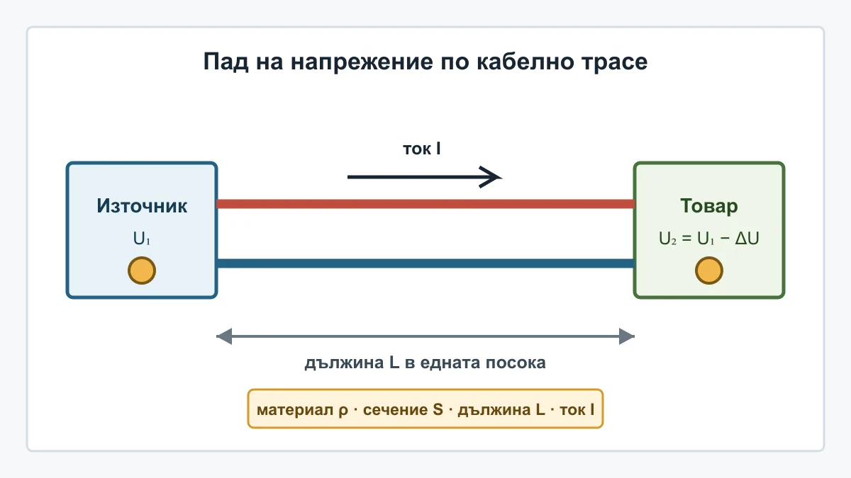 Схема за изчисляване на пад на напрежение по кабел