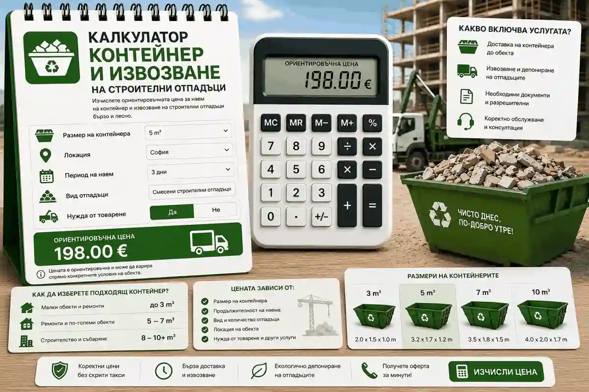 Калкулатор контейнер и извозване на строителни отпадъци