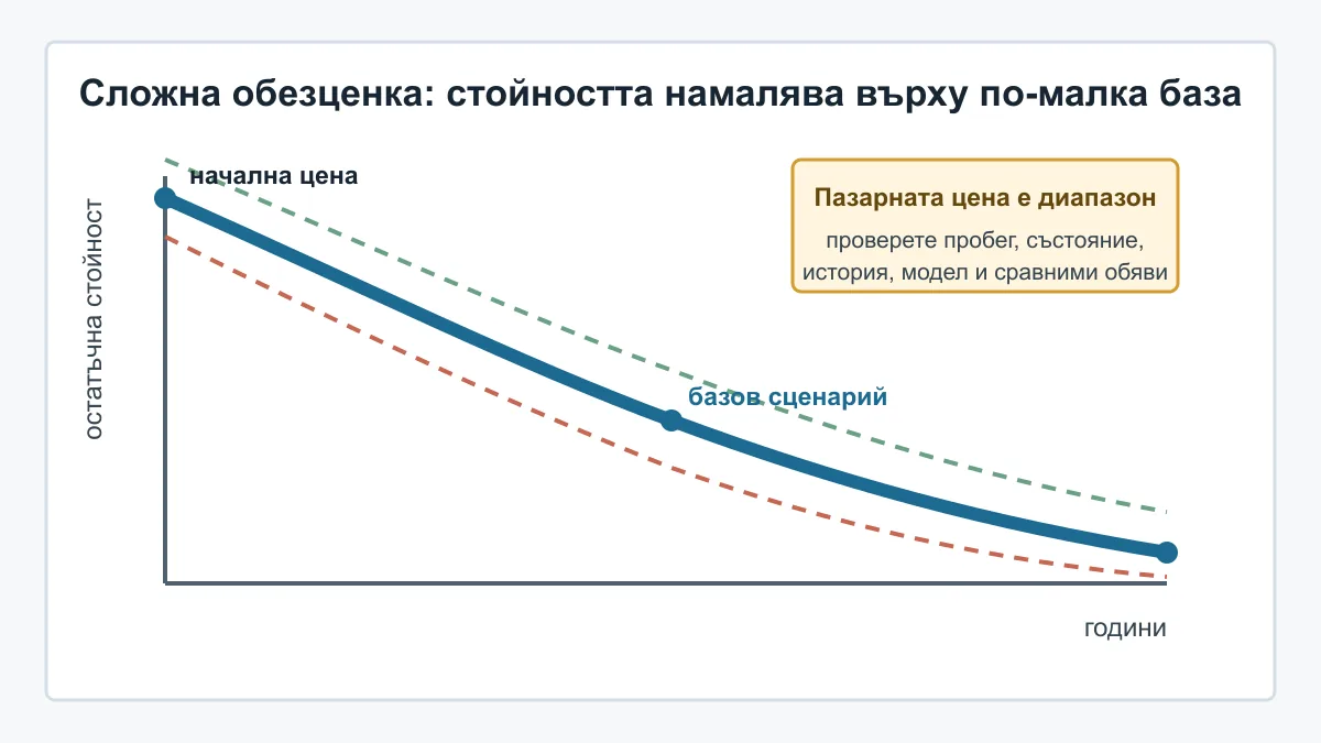 Крива на сложна обезценка на автомобил по години