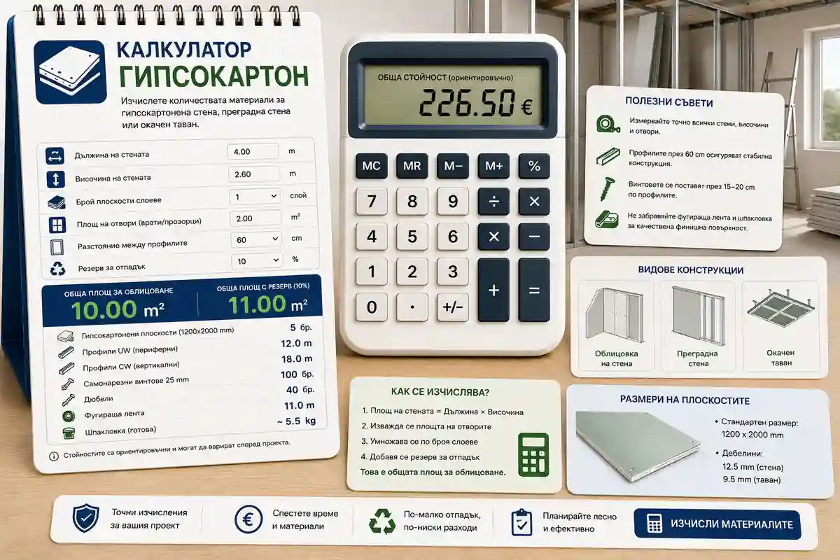 Калкулатор гипсокартон
