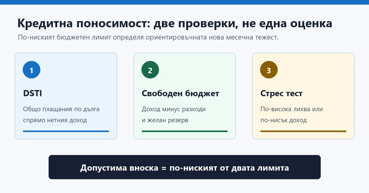 Схема за оценка на кредитна вноска чрез DSTI и свободен бюджет